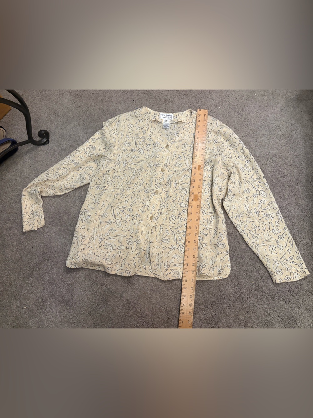 Rena Rowan Cream and Taupe Floral Button-Front Blouse